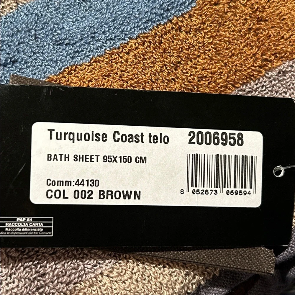 TRUSSARDI Home Bath Sheet Beach Towel Huge! Brown & Blue Stripes Cotton NWT #1